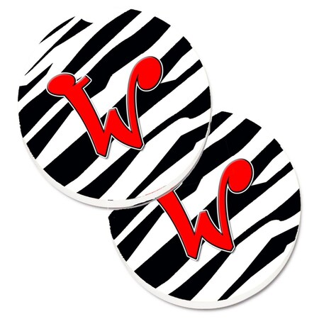 Carolines Treasures Monogram Initial W Zebra Red Set of 2 Cup Holder Car Coaster CJ1024-WCARC